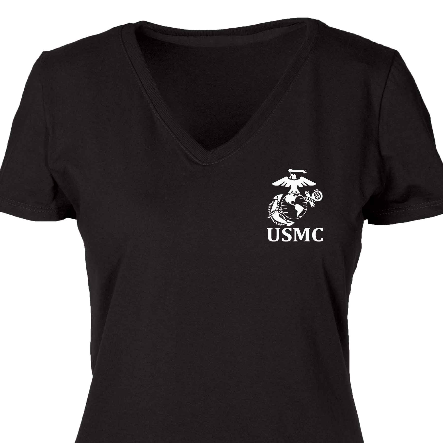 Women's V-Neck Left Chest USMC Eagle, Globe and Anchor T-shirt - Image 4