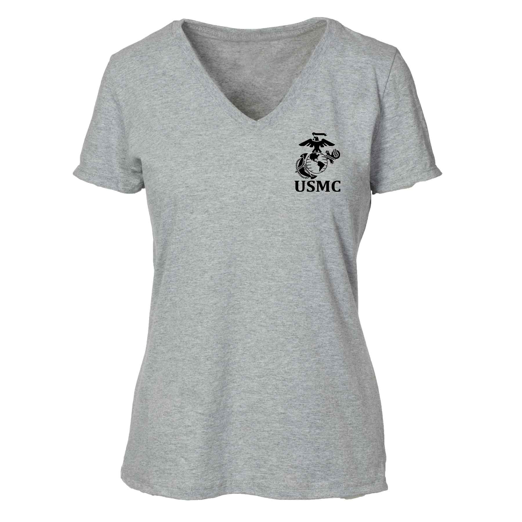 Women's V-Neck Left Chest USMC Eagle, Globe and Anchor T-shirt - Image 5