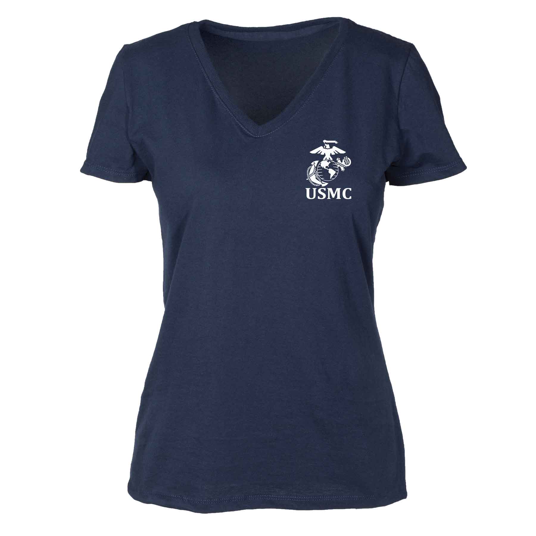 Women's V-Neck Left Chest USMC Eagle, Globe and Anchor T-shirt - Image 7