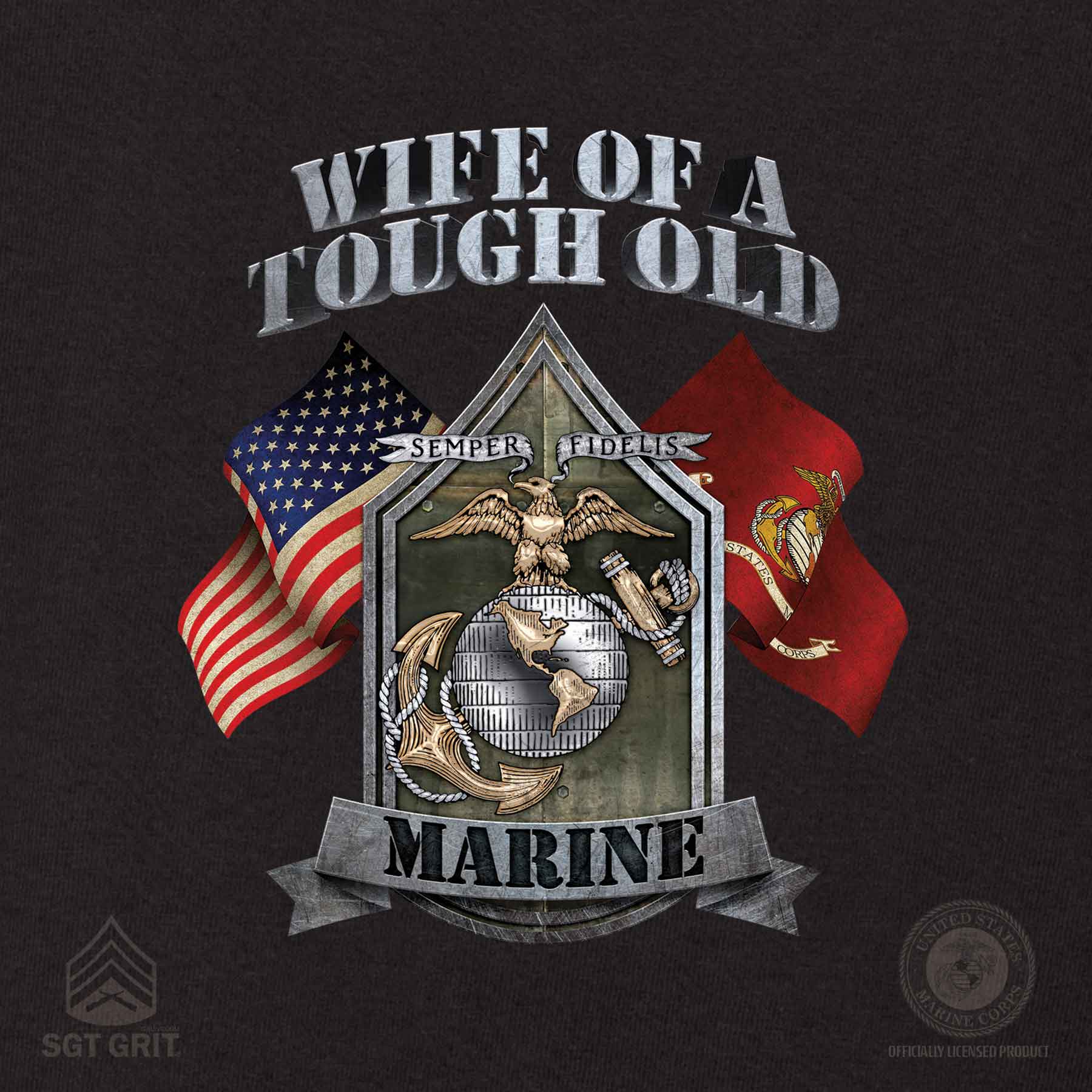 USMC 'Wife of a Tough Old Marine' T-shirt 100% Cotton - Image 4